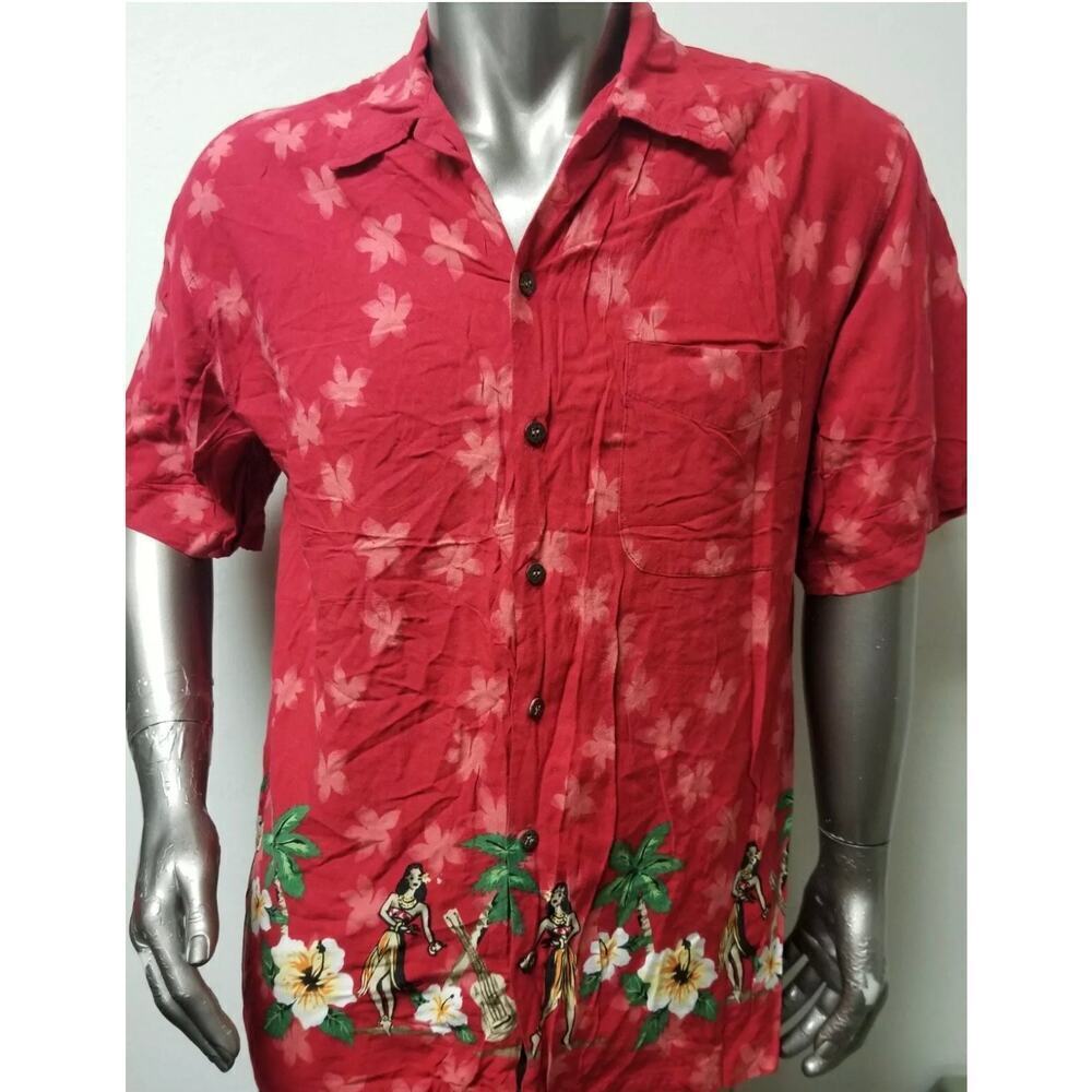 Bill Robinson “Hula Girl” 100% Rayon Hawiian men’s‎ shirt.